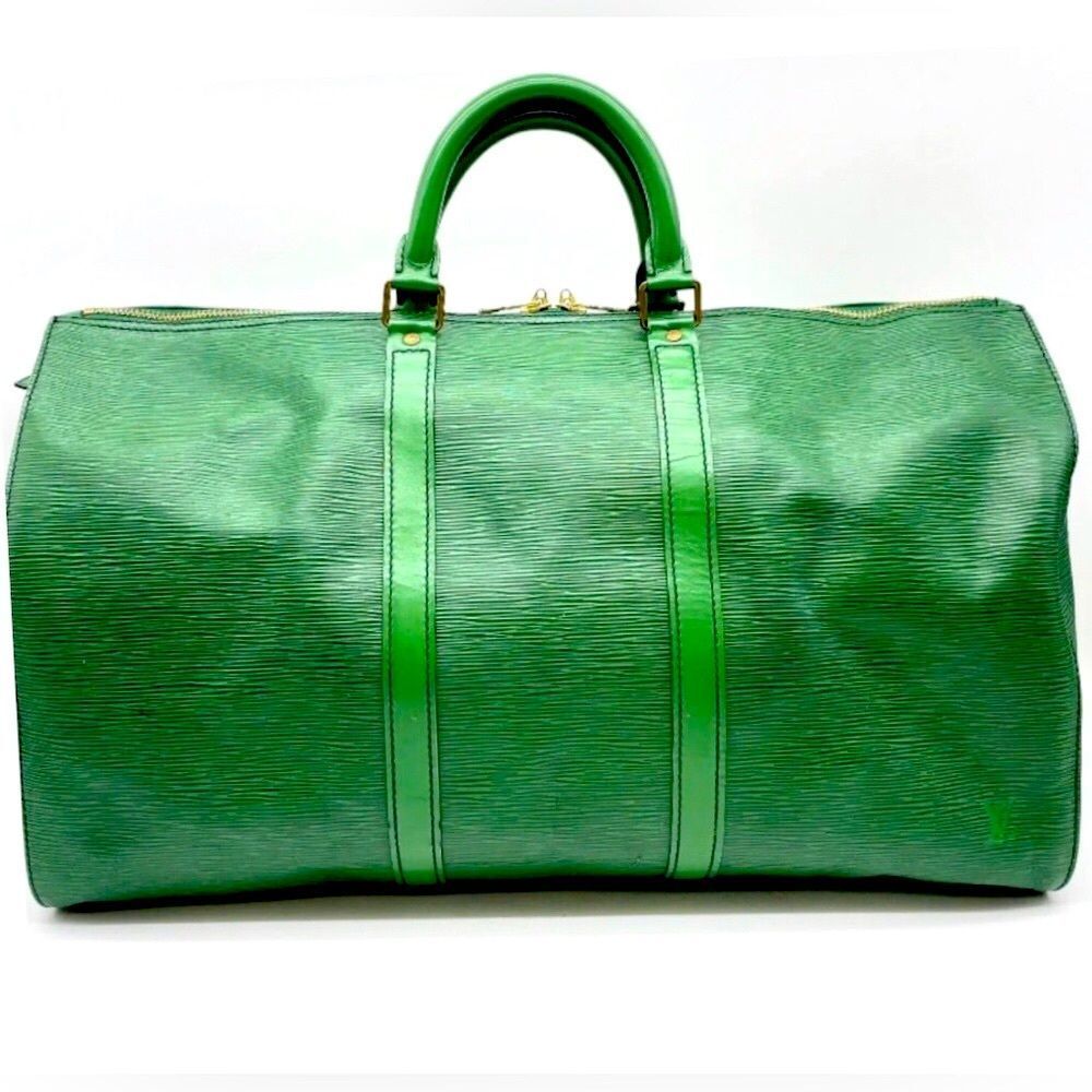LOUIS VUITTON Green Epi Leather KeepAll Boston Travel Duffle Bag VI881 LV55 - Picture 2 of 15